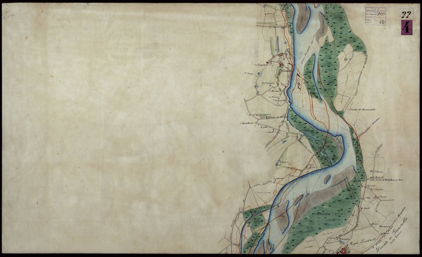 (N:9170) Corografia del fiume Po dalla confluenza del Ticino al Mare Adriatico, col riferimento ai fogli parziali della Carta Generale - Tavola 22 (CA004065) Carte e stampe antiche: riproduzione a colori su carta (formato A1)