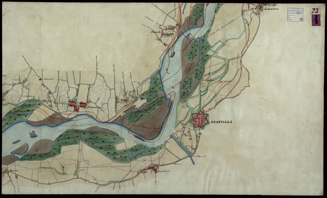 (N:9171) Corografia del fiume Po dalla confluenza del Ticino al Mare Adriatico, col riferimento ai fogli parziali della Carta Generale -Tavola 23 (CA004066) Carte e stampe antiche: riproduzione a colori su carta (formato A1)