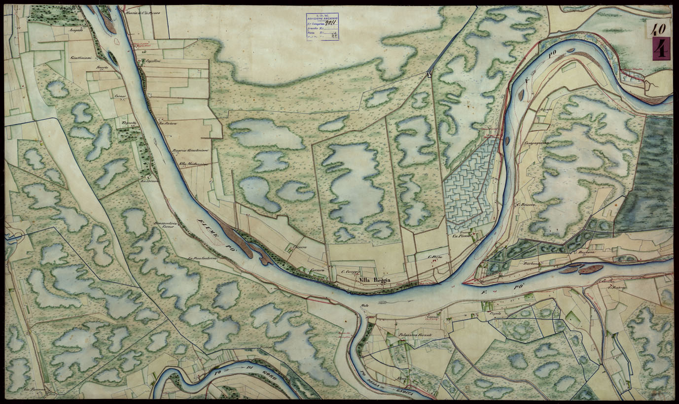 (N:9190) Corografia del fiume Po dalla confluenza del Ticino al Mare Adriatico, col riferimento ai fogli parziali della Carta Generale -Tavola 40 (CA004083) Carte e stampe antiche: riproduzione a colori su carta (formato A1)