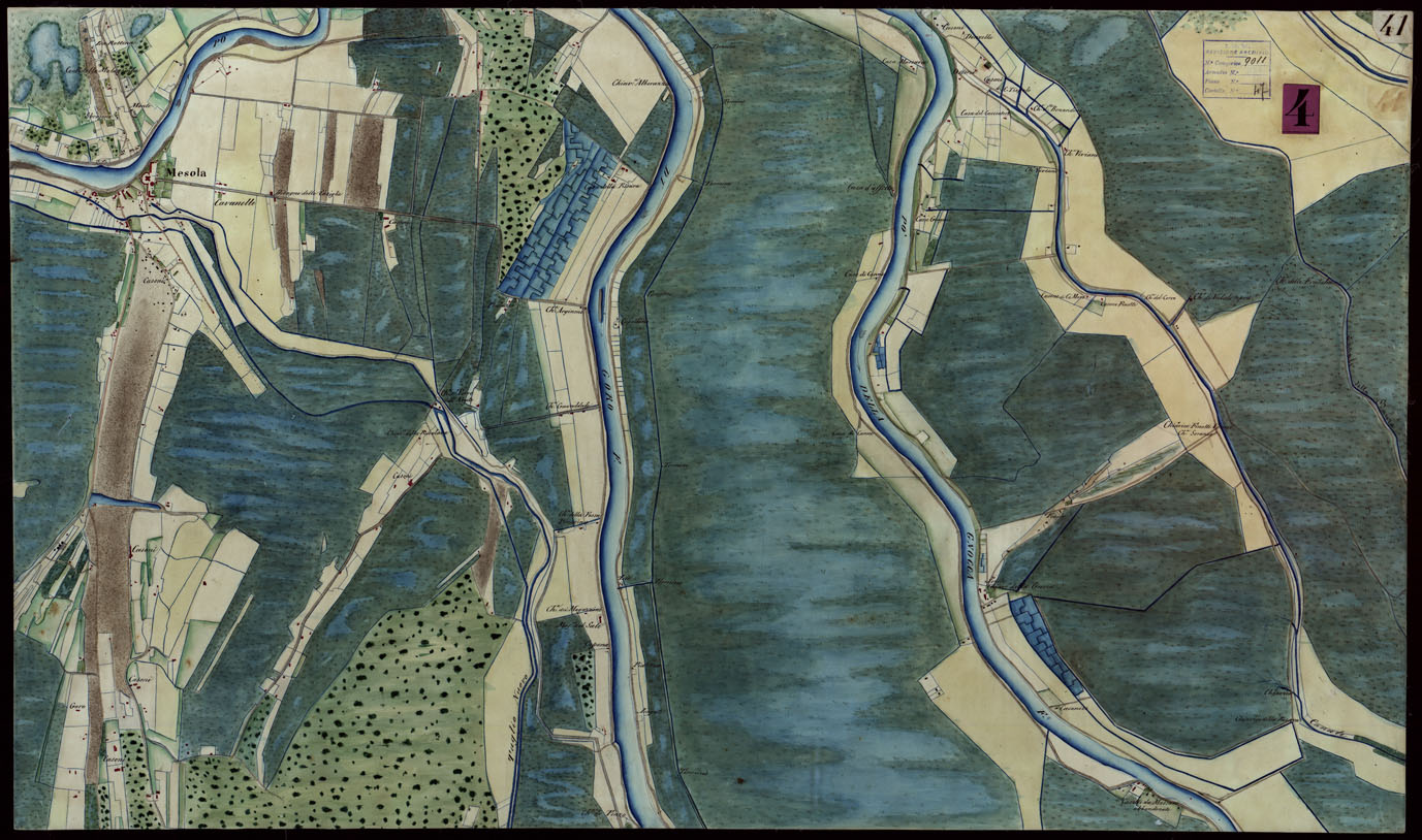 (N:9191) Corografia del fiume Po dalla confluenza del Ticino al Mare Adriatico, col riferimento ai fogli parziali della Carta Generale -Tavola 41 (CA004084) Carte e stampe antiche: riproduzione a colori su carta (formato A1)