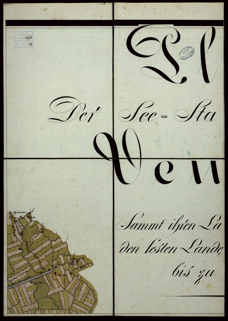 (N:1834) PLAN DER SEE-STADT ADT UND FESTUNG VENEDIG SAMMT HREN LAGUNEN UND DEM DIESE UMGEBEN DEN FESTEN LANDE VON DER MUNDUNG DER ETSCHRIS ZU JENER DER PIAVE. + CENNI SULLA COSTRUZIONE DELLA CARTA ANNO 1849 - FOGLIO 9 - TITOLO (CA004146) Carte e stampe antiche: riproduzione a colori su carta (formato A1)
