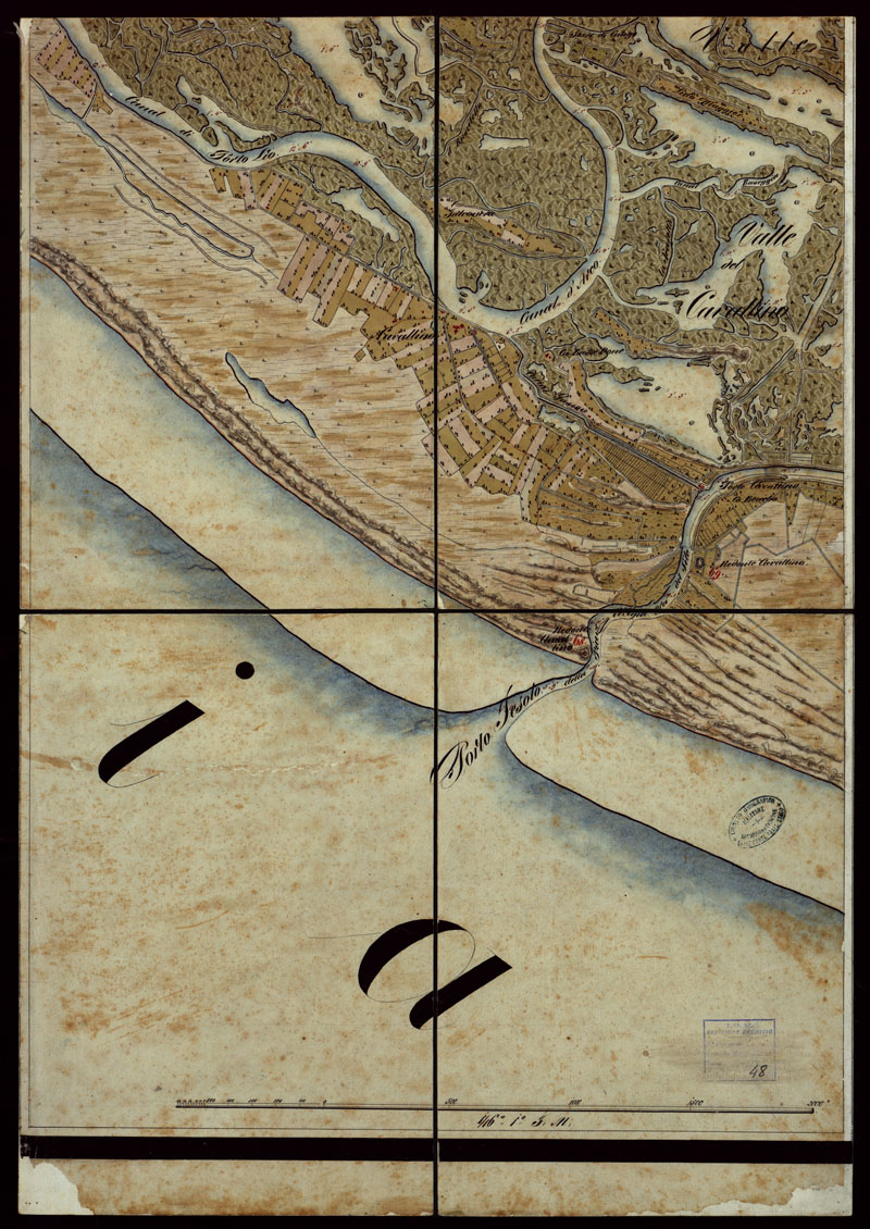 (N:1824) PLAN DER SEE-STADT ADT UND FESTUNG VENEDIG SAMMT HREN LAGUNEN UND DEM DIESE UMGEBEN DEN FESTEN LANDE VON DER MUNDUNG DER ETSCHRIS ZU JENER DER PIAVE. + CENNI SULLA COSTRUZIONE DELLA CARTA ANNO 1849 - FOGLIO 27 (CA004164) Carte e stampe antiche: riproduzione a colori su carta (formato A1)