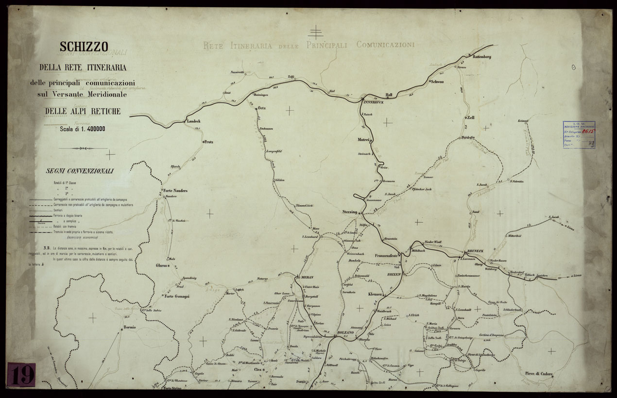 (N:140) SCHIZZO DELLA RETE ITINERARIA DELLE PRINCIPALI COMUNICAZIONI SUL VERSANTE MERIDIONALE DELLE ALPI RETICHE (CA004175, CA004176) Carte e stampe antiche: riproduzione a colori su carta (formato A1)