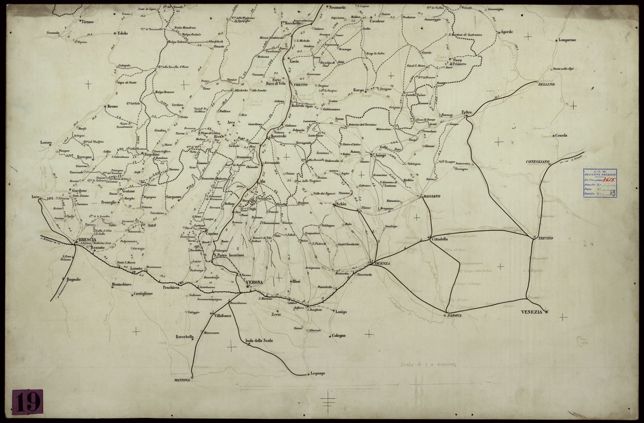 (N:140) SCHIZZO DELLA RETE ITINERARIA DELLE PRINCIPALI COMUNICAZIONI SUL VERSANTE MERIDIONALE DELLE ALPI RETICHE (CA004175, CA004176) Carte e stampe antiche: riproduzione a colori su carta (formato A1)