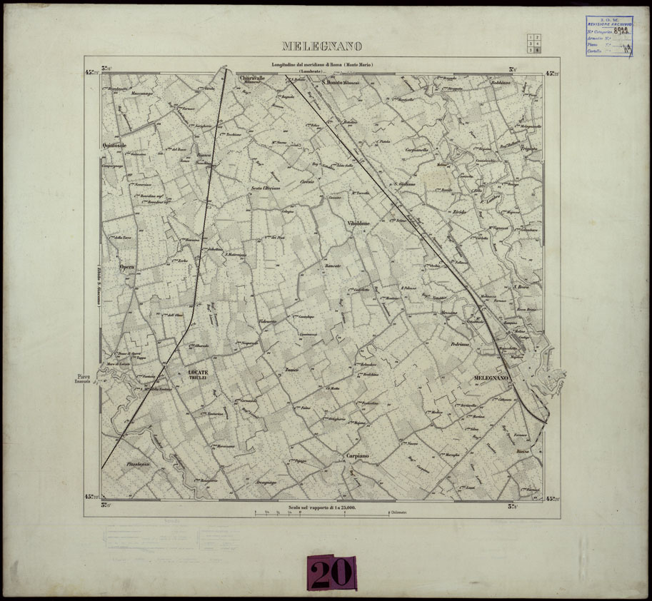 (N:9374) DINTORNI DI MILANO STAMPE A 3 COLORI SEPARATI SU CARTONCINO RIGIDO - MELEGNANO (CA004196) Carte e stampe antiche: riproduzione a colori su carta (formato A1)