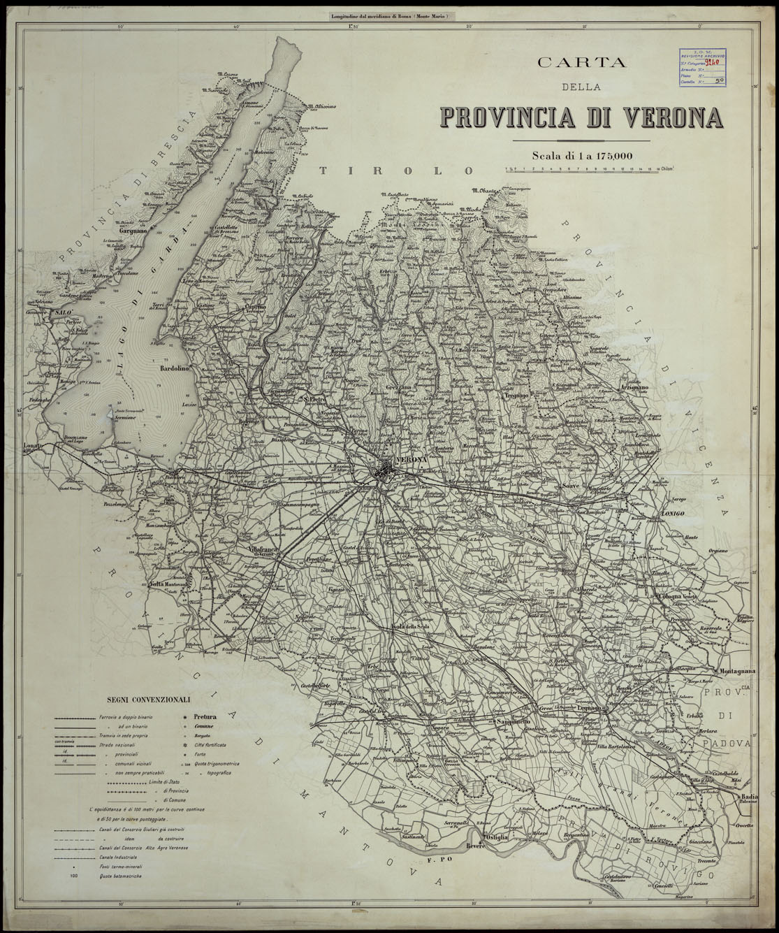 (N:14487) CARTA DELLA PROVINCIA DI VERONA SCALA DI 1 A 175.000 (CA004234) Carte e stampe antiche: riproduzione a colori su carta (formato A1)