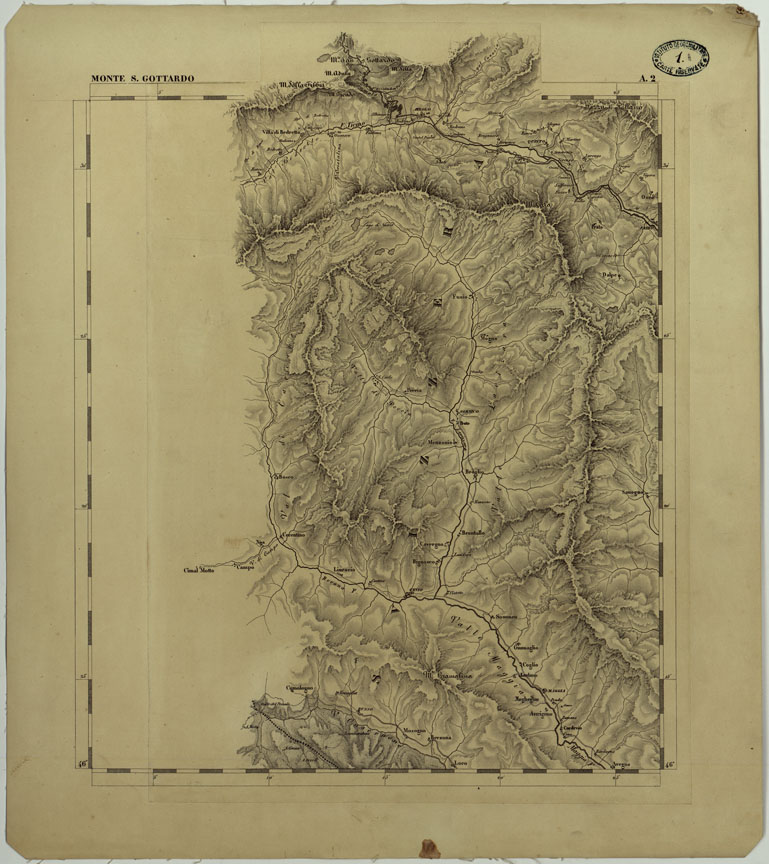 (N:11694) CARTA TOPOGRAFICA DELLA LOMBARDIA, DEL VENETO E DELL'ITALIA CENTRALE IN 88 FOGLI - A.2 MONTE S. GOTTARDO (CA004238) Carte e stampe antiche: riproduzione a colori su carta (formato A1)