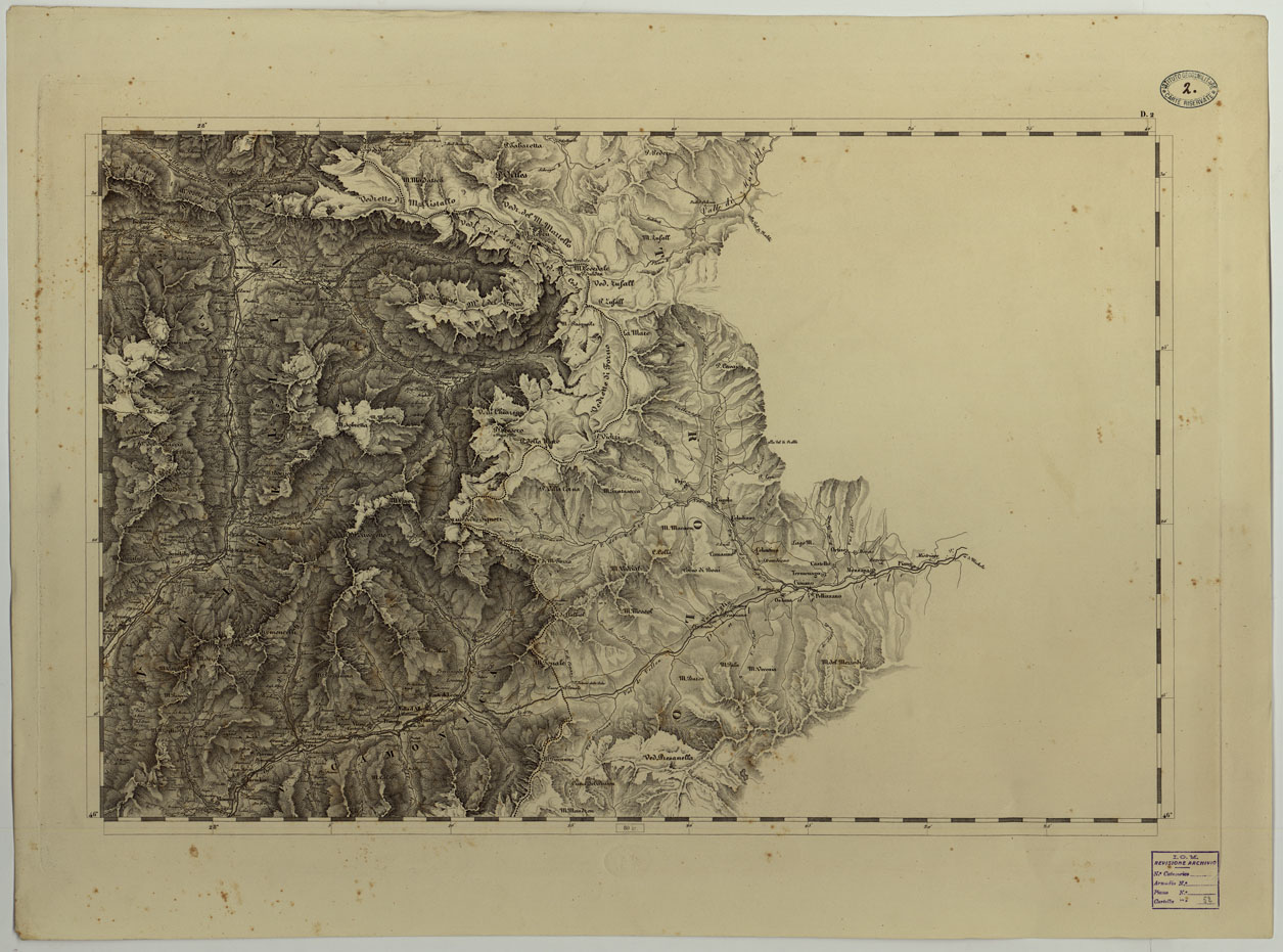 (N:14724) CARTA TOPOGRAFICA DEL REGNO LOMBARDO-VENETO COSTRUTTA SOPRA MISURE ASTRONOMICO-TRIGONOMETRICHE ED INCISA A MILANO NELL'ISTITUTO GEOGRAFICO MILITARE DELL'I.R. STATO MAGGIORE GENARALE AUSTRIACO PUBBLICATA NELL'ANNO - D.2 (CA004352) Carte e stampe antiche: riproduzione a colori su carta (formato A1)