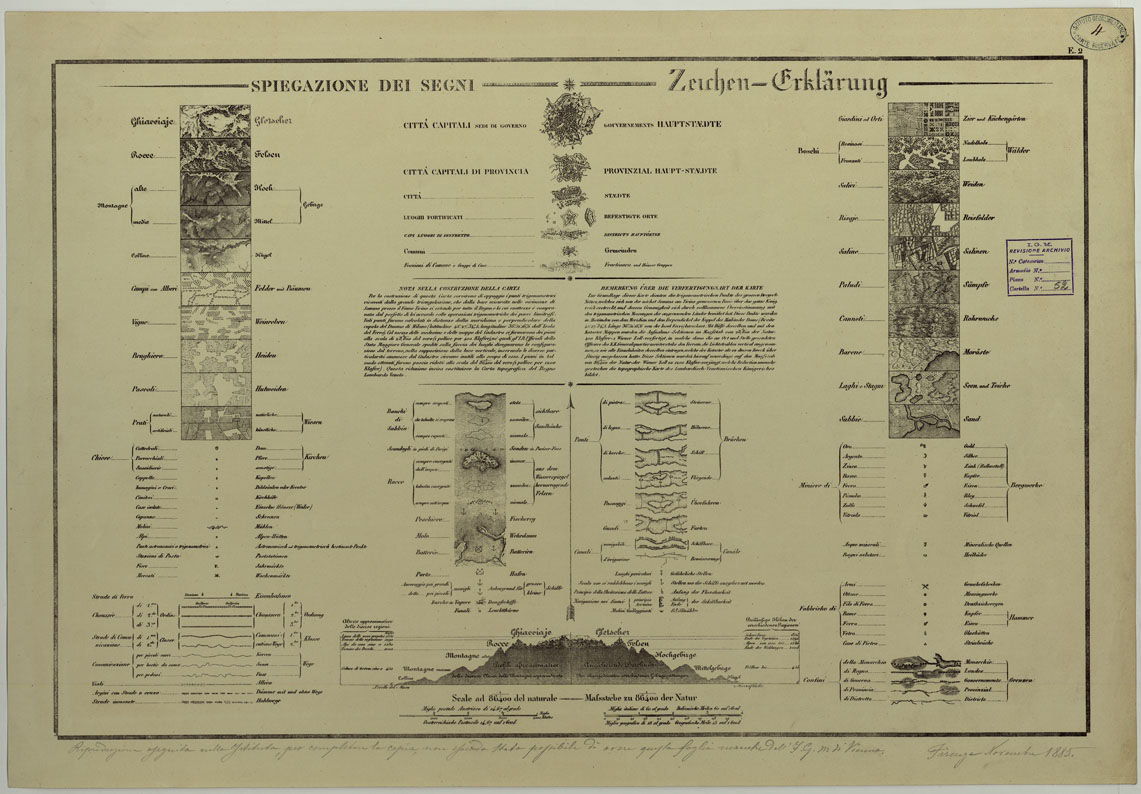 (N:14756) CARTA TOPOGRAFICA DEL REGNO LOMBARDO-VENETO COSTRUTTA SOPRA MISURE ASTRONOMICO-TRIGONOMETRICHE ED INCISA A MILANO NELL'ISTITUTO GEOGRAFICO MILITARE DELL'I.R. STATO MAGGIORE GENARALE AUSTRIACO - E.2 SEGNI CONVENZIONALI (CA004381) Carte e stampe antiche: riproduzione a colori su carta (formato A1)