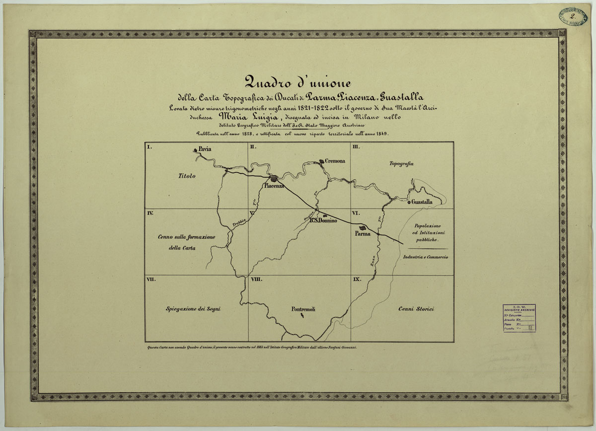 (N:13139) CARTA TOPOGRAFICA DEI DUCATI DI PARMA,PIACENZA E GUASTALLA LEVATA DIETRO MISURE TRIGONOMETRICHE NEGLI ANNI 1821-1822 SOTTO IL GOVERNO DI SUA MAESTA' L'ARCIDUCHESSA MARIA LUIGIA DISEGNATA ED INCISA IN MILANO NELL'ISTITUTO GEOGRAFICO MILITARE - Q.U. (CA004401) Carte e stampe antiche: riproduzione a colori su carta (formato A1)