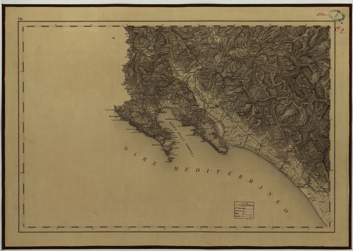 (N:24515) CARTA TOPOGRAFICA DEL DUCATO DI MODENA LEVATA DIETRO MISURE TRIGONOMETRICHE alla scala di 1 28,800 PER ORDINE DI SUA LATEZZA REALE FRANCESCO IV ARCIDUCA D'AUSTRIA, DUCA DI MODENA DEL REGIO DUCALE CORPO DEL GENIO MILITARE ESTENSE  - VII (CA004439) Carte e stampe antiche: riproduzione a colori su carta (formato A1)