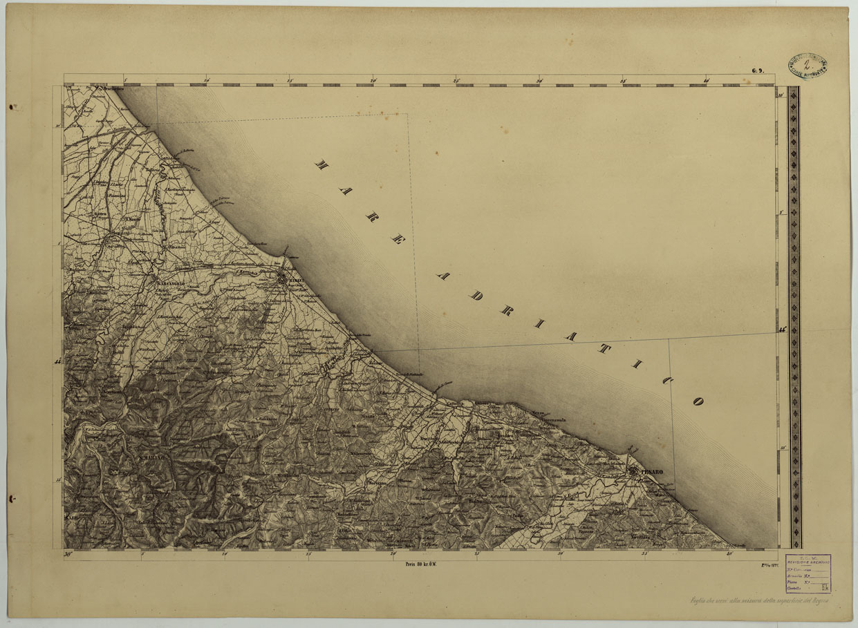 (N:8104) CARTA TOPOGRAFICA DELLO STATO PONTIFICIO E DEL GRAN-DUCATO DI TOSCANA COSTRUTTA SOPRA MISURE ASTRONOMICO TRIGONOMETRICHE ED INCISA SOPRA PIETRA A VIENNA NELL'I.R. ISTITUTO GEOGRAFICO MILITARE - FOGLIO G.9 (CA004474) Carte e stampe antiche: riproduzione a colori su carta (formato A1)