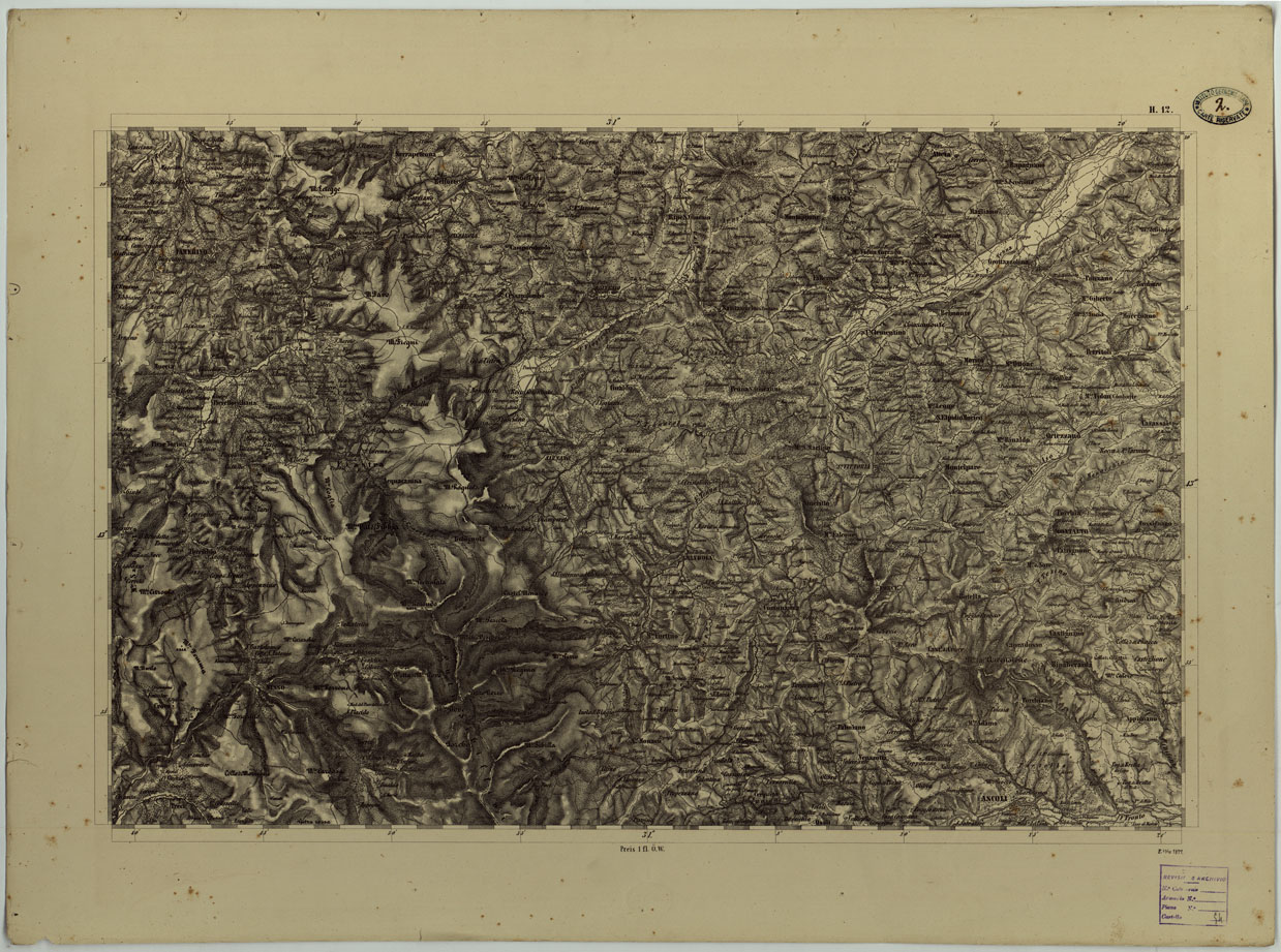 (N:8114) CARTA TOPOGRAFICA DELLO STATO PONTIFICIO E DEL GRAN-DUCATO DI TOSCANA COSTRUTTA SOPRA MISURE ASTRONOMICO TRIGONOMETRICHE ED INCISA SOPRA PIETRA A VIENNA NELL'I.R. ISTITUTO GEOGRAFICO MILITARE - FOGLIO H.12 (CA004485) Carte e stampe antiche: riproduzione a colori su carta (formato A1)