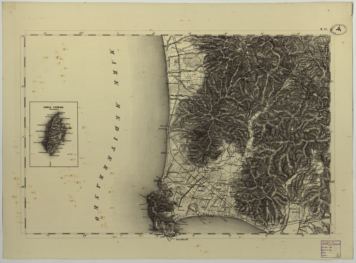 (N:24653) CARTA TOPOGRAFICA DELLO STATO PONTIFICIO E DAL GRAN-DUCATO DI TOSCANA COSTRUTTA SOPRA MISURE ASTRONOMICO TRIGONOMETRICHE CHE ED INCISA SOPRA PIETRA A VIENNA NELL'I.R. ISTITUTO GEOGRAFICO MILITARE PUBBLICATA NELL'ANNO 1851 - FOG. D.12 (CA004502) Carte e stampe antiche: riproduzione a colori su carta (formato A1)