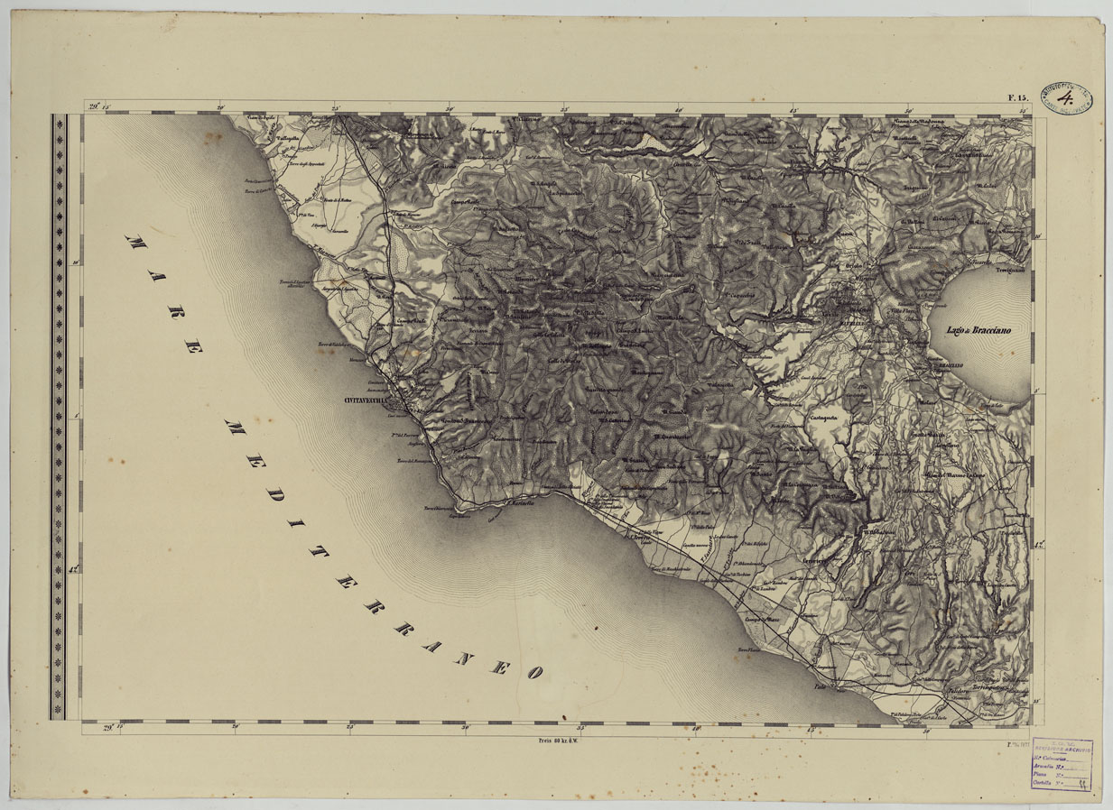 (N:24526) CARTA TOPOGRAFICA DELLO STATO PONTIFICIO E DAL GRAN-DUCATO DI TOSCANA COSTRUTTA SOPRA MISURE ASTRONOMICO TRIGONOMETRICHE CHE ED INCISA SOPRA PIETRA A VIENNA NELL'I.R. ISTITUTO GEOGRAFICO MILITARE PUBBLICATA NELL'ANNO 1851 - FOG. F.15 (CA004523) Carte e stampe antiche: riproduzione a colori su carta (formato A1)