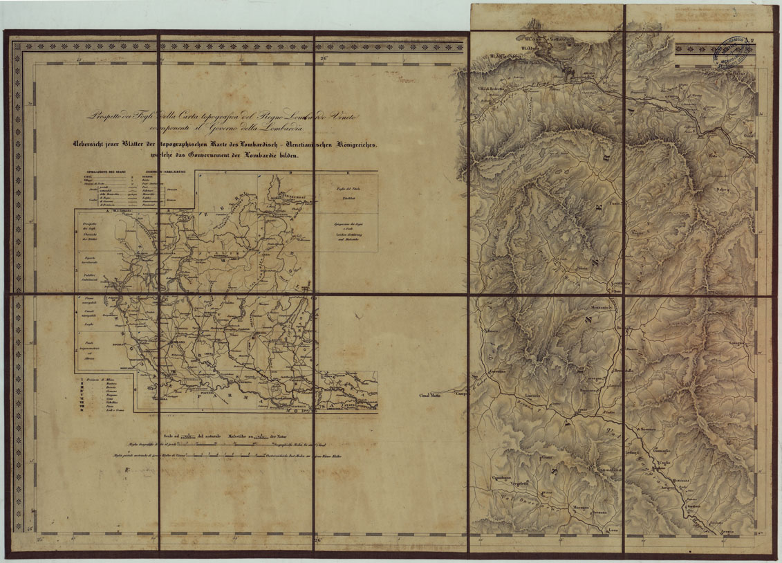 (N:14815) CARTA TOPOGRAFICA REGNO LOMBARDO-VENETO COSTRUTTA SOPRA MISURE ASTRONOMICO-TRIGONOMETRICHE ED INCISA A MILANO NELL'ISTITUO GEOGRAFICO MILTARE DELL'I.R. STATO MAGGIORE GENERALE AUSTRIACO. PUBBLICATA NELL'ANNO 1833 RETTIFICA NELL'ANNO 1856 - FOG.A2. (CA004755) Carte e stampe antiche: riproduzione a colori su carta (formato A1)