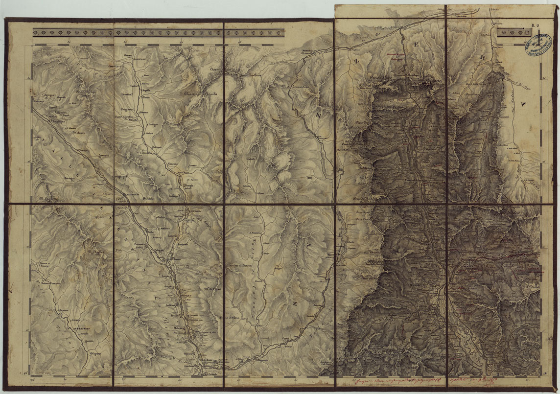 (N:14819) CARTA TOPOGRAFICA REGNO LOMBARDO-VENETO COSTRUTTA SOPRA MISURE ASTRONOMICO-TRIGONOMETRICHE ED INCISA A MILANO NELL'ISTITUO GEOGRAFICO MILTARE DELL'I.R. STATO MAGGIORE GENERALE AUSTRIACO. PUBBLICATA NELL'ANNO 1833 RETTIFICA NELL'ANNO 1856 - FOG.B2. (CA004759) Carte e stampe antiche: riproduzione a colori su carta (formato A1)