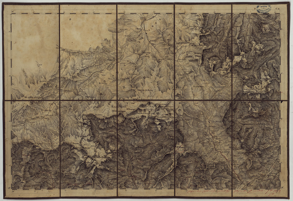 (N:14825) CARTA TOPOGRAFICA REGNO LOMBARDO-VENETO COSTRUTTA SOPRA MISURE ASTRONOMICO-TRIGONOMETRICHE ED INCISA A MILANO NELL'ISTITUO GEOGRAFICO MILTARE DELL'I.R. STATO MAGGIORE GENERALE AUSTRIACO. PUBBLICATA NELL'ANNO 1833 RETTIFICA NELL'ANNO 1856 - FOG.C2. (CA004765) Carte e stampe antiche: riproduzione a colori su carta (formato A1)