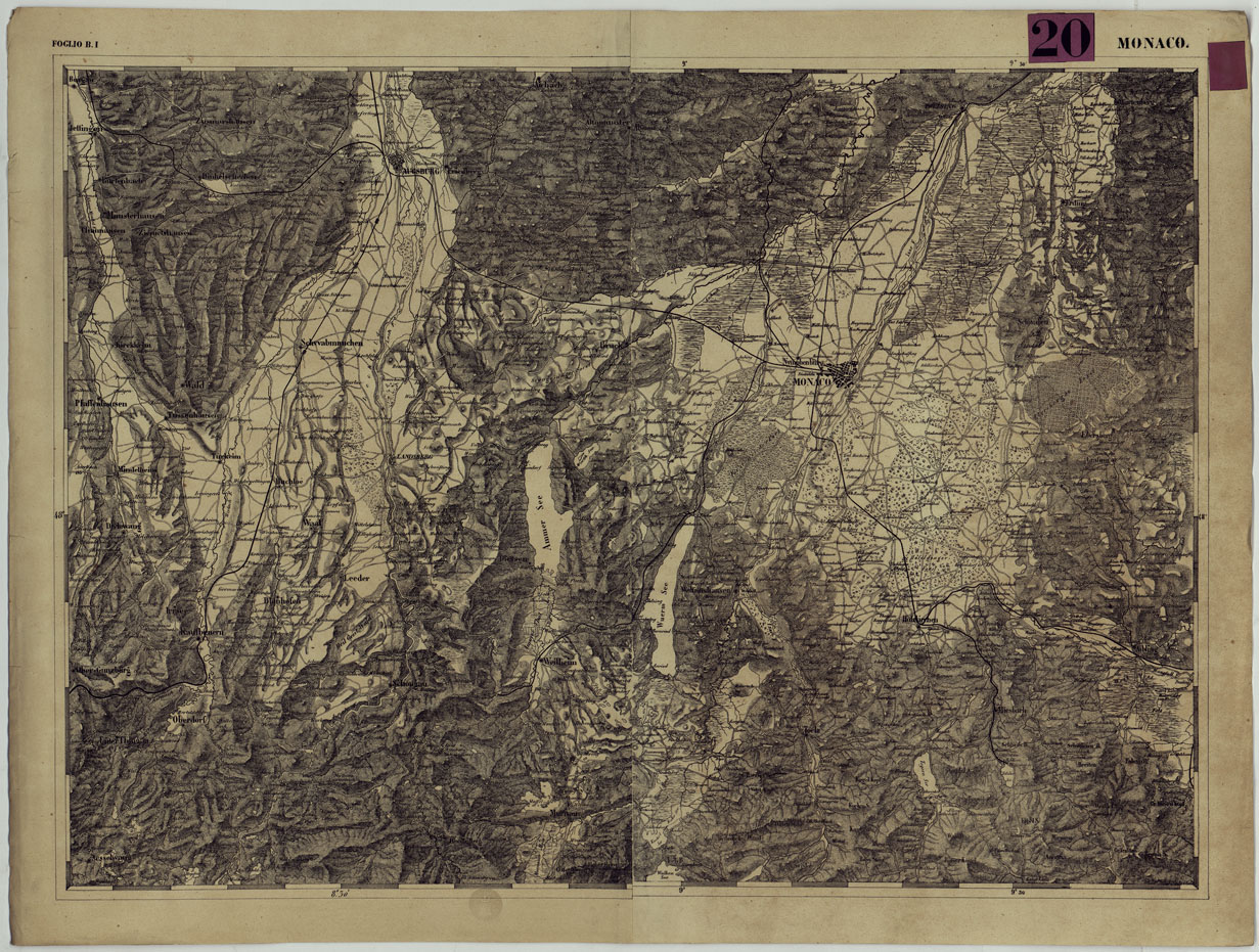 (N:91) CARTA DEI VERSANTI DELLE ALPI RETICHE CARNICHE E GIULIE ALLA SCALA DI 1 AL 172.800 - FOGLIO B.2. MONACO (CA004834) Carte e stampe antiche: riproduzione a colori su carta (formato A1)