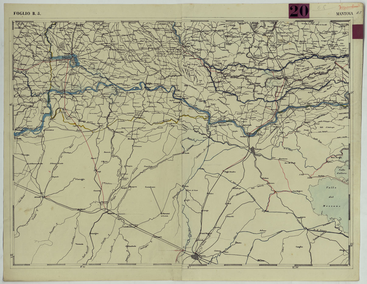 (N:90) CARTA DEI VERSANTI DELLE ALPI RETICHE CARNICHE E GIULIE ALLA SCALA DI 1 AL 172.800 - FOGLIO B.5. MANTOVA (CA004837) Carte e stampe antiche: riproduzione a colori su carta (formato A1)