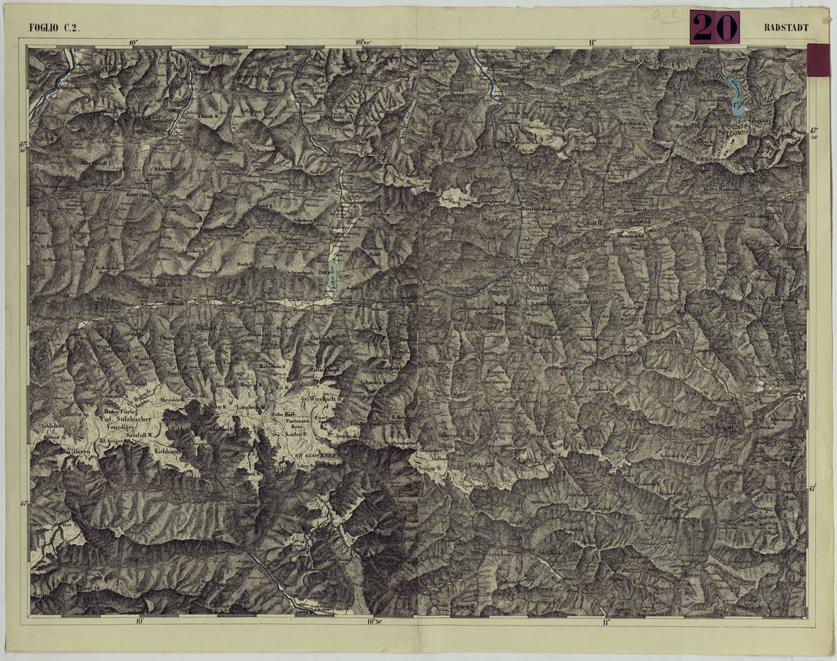 (N:96) CARTA DEI VERSANTI DELLE ALPI RETICHE CARNICHE E GIULIE ALLA SCALA DI 1 AL 172.800 - FOGLIO C.2. RADSTADT (CA004839) Carte e stampe antiche: riproduzione a colori su carta (formato A1)