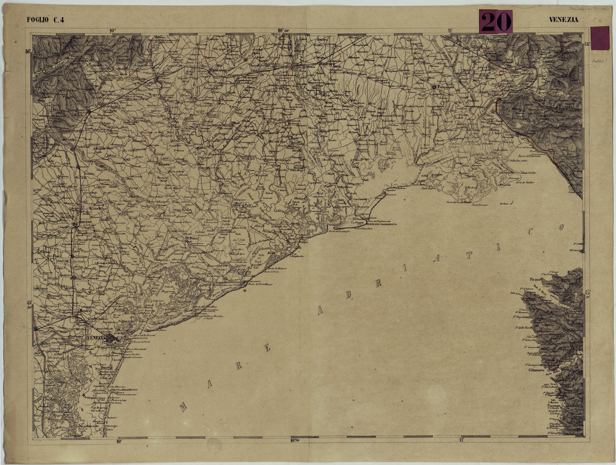 (N:100) CARTA DEI VERSANTI DELLE ALPI RETICHE CARNICHE E GIULIE ALLA SCALA DI 1 AL 172.800 - FOGLIO C.4. VENEZIA (CA004840) Carte e stampe antiche: riproduzione a colori su carta (formato A1)