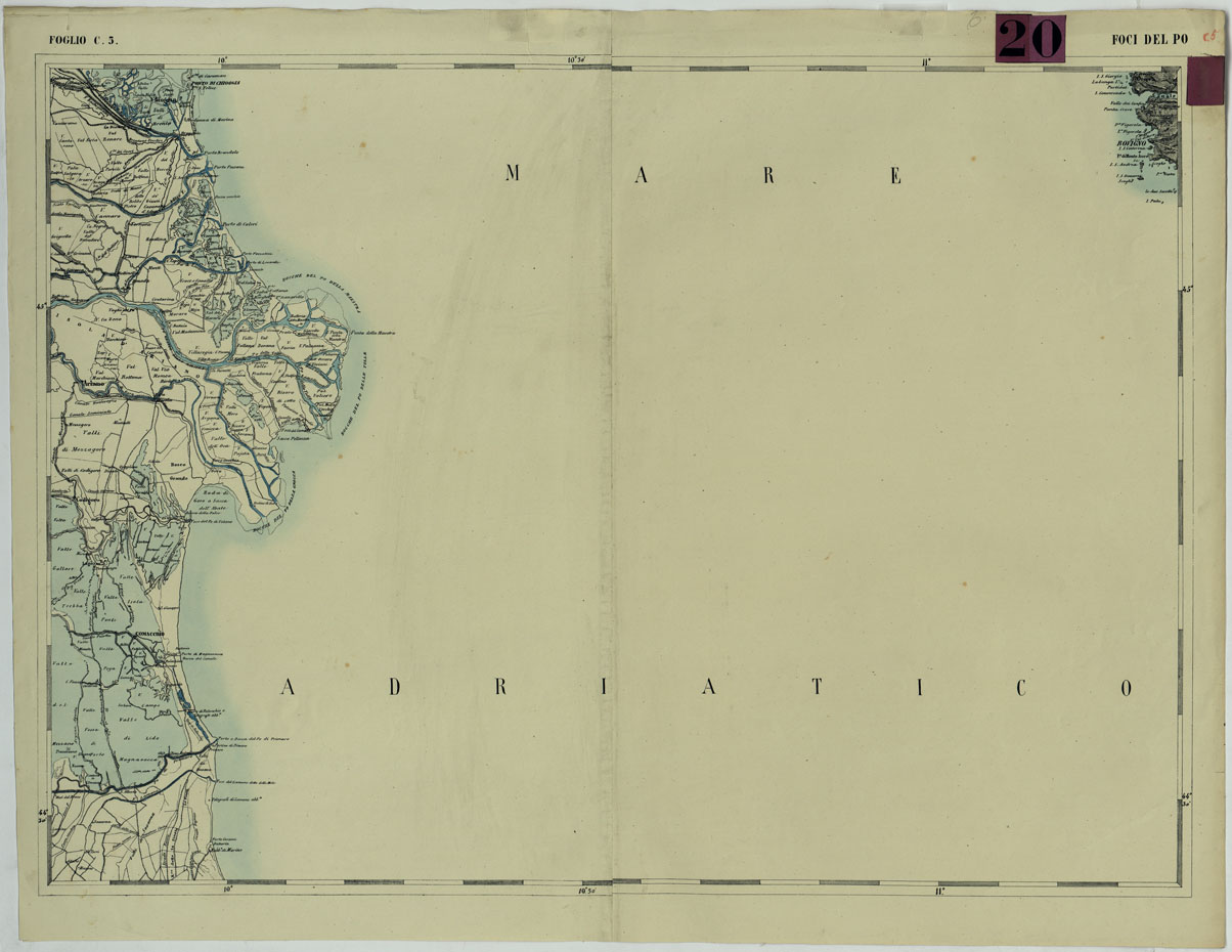 (N:84) CARTA DEI VERSANTI DELLE ALPI RETICHE CARNICHE E GIULIE ALLA SCALA DI 1 AL 172.800 - FOGLIO C.1. FOCI DEL PO (CA004841) Carte e stampe antiche: riproduzione a colori su carta (formato A1)