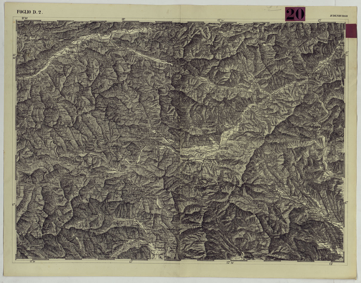 (N:87) CARTA DEI VERSANTI DELLE ALPI RETICHE CARNICHE E GIULIE ALLA SCALA DI 1 AL 172.800 - FOGLIO D.2. JUDENBURGO (CA004843) Carte e stampe antiche: riproduzione a colori su carta (formato A1)