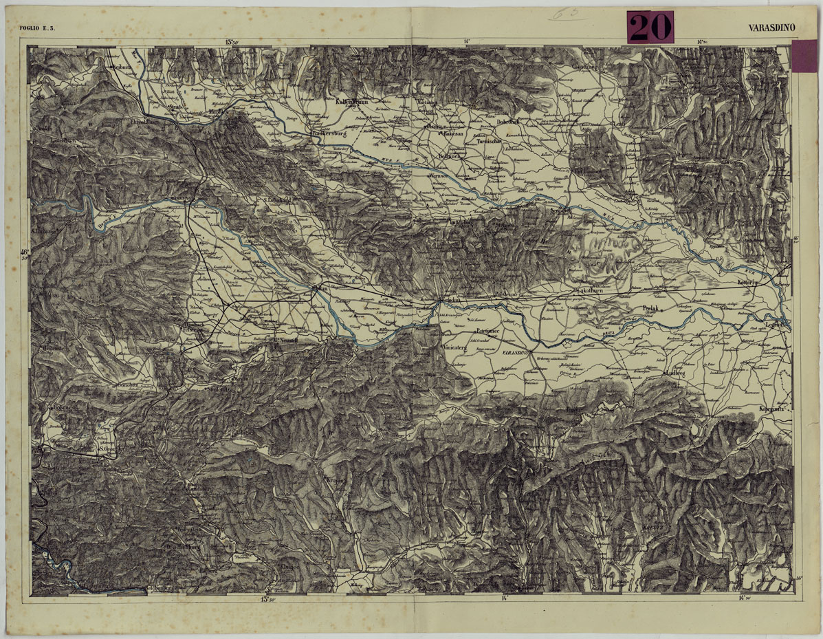 (N:99) CARTA DEI VERSANTI DELLE ALPI RETICHE CARNICHE E GIULIE ALLA SCALA DI 1 AL 172.800 - FOGLIO E.3. VARASDINO (CA004849) Carte e stampe antiche: riproduzione a colori su carta (formato A1)