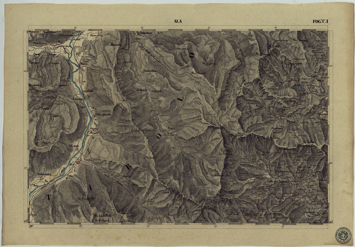 (N:13141) CARTA DELLA PARTE CENTRALE DELL'ALTA ITALIA AUTOGRAFATA NELL'UFFICIO TOPOGRAFICO DEL CORPO REALE DELLOSTATO MAGGIORE TORINO 1859 - FOG.C.I. ALA (CA004890) Carte e stampe antiche: riproduzione a colori su carta (formato A1)