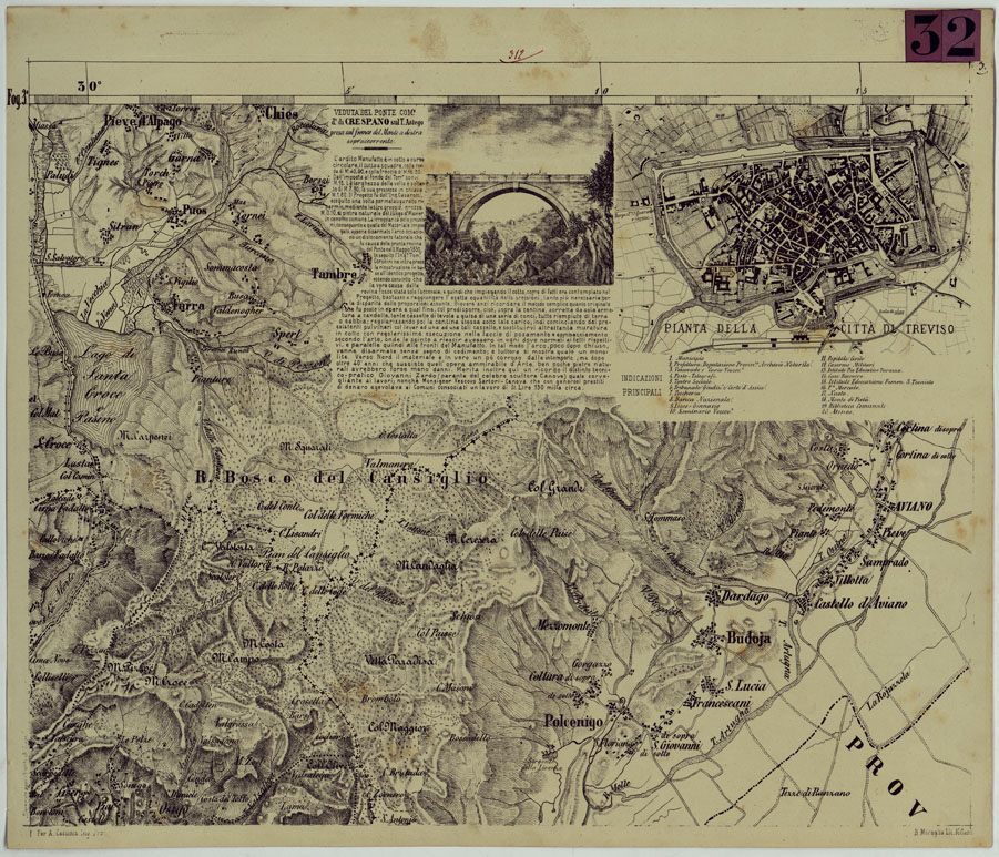 (N:14443) TOPOGRAFIA DELLA PROVINCIA DI TREVISO PER OPERA DELL'ING. ARCH. CIV. D'AGOSTINO CASSINIS MEDIANTE LA FOTOGRAFIA DALLA CARTE DELL'ISTITUTO GEOG. MILIT. DI VIENNA TRADOTTA IN SCALA DI 1 43,200 E RETTIFICATA SECONDO LE VARIAZIONI AVVENUTE FINO AL 1876. (CA004987) Carte e stampe antiche: riproduzione a colori su carta (formato A1)