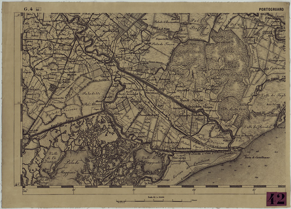 (N:12071) CARTA DEL LOMBARDO VENETO E ITALIA CENTRALE - FOGLIO G.4. PORTOGRUARO (CA005189) Carte e stampe antiche: riproduzione a colori su carta (formato A1)