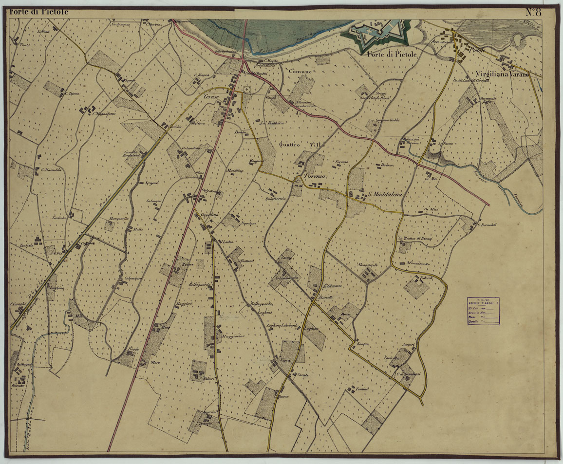 (N:9366) CARTA DEI DINTORNI DI MANTOVA ALLA SCALA DI 1 AL 10.000 - Foglio 8 - Forte di Pietole (CA005280) Carte e stampe antiche: riproduzione a colori su carta (formato A1)