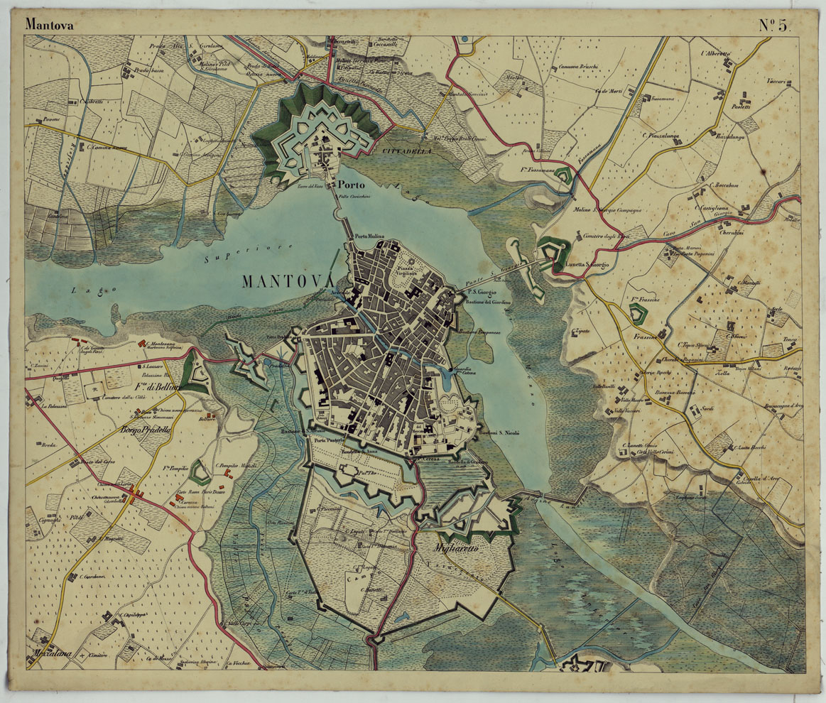 (N:24690) CARTA DEI DINTORNI DI MANTOVA ALLA SCALA DI 1 AL 10.000 - Foglio 5 - Mantova (CA005286) Carte e stampe antiche: riproduzione a colori su carta (formato A1)