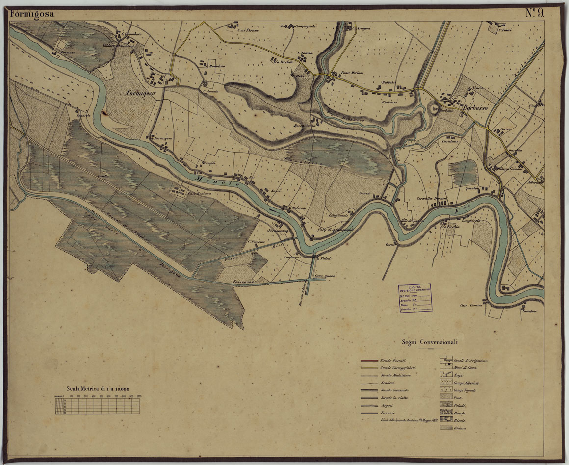 (N:24694) CARTA DEI DINTORNI DI MANTOVA ALLA SCALA DI 1 AL 10.000 - Foglio 9 - Formigosa (CA005290) Carte e stampe antiche: riproduzione a colori su carta (formato A1)