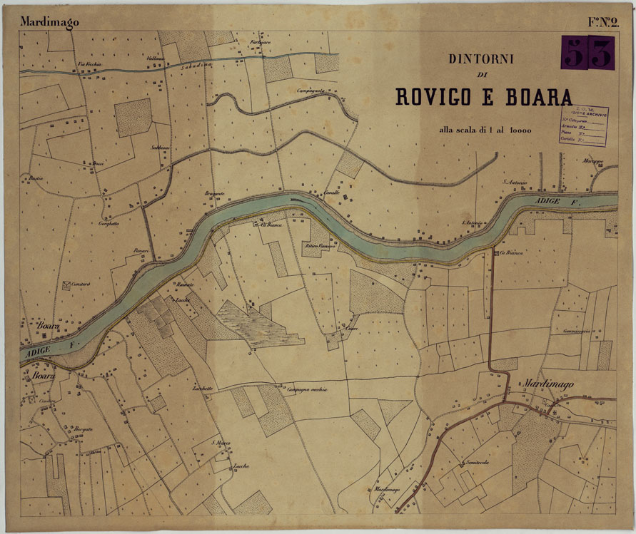 (N:15649) DINTORNI DI ROVIGO E BOARA - Foglio 2 - Mardimago (CA005323) Carte e stampe antiche: riproduzione a colori su carta (formato A1)