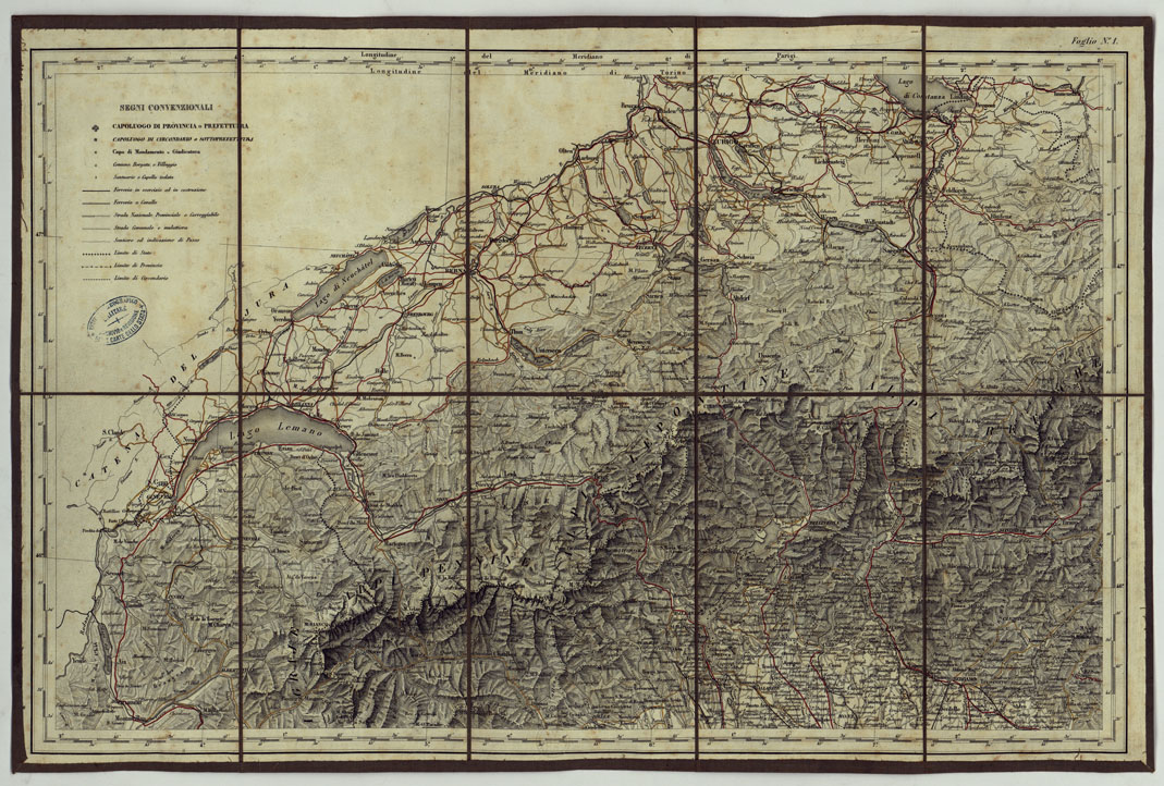 (N:24717) CARTA COROGRAFICA  DELL'ITALIA SUPERIORE E MEDIA AL 600.000 - Foglio 1 - Ginevra - Bergamo (CA005344) Carte e stampe antiche: riproduzione a colori su carta (formato A1)