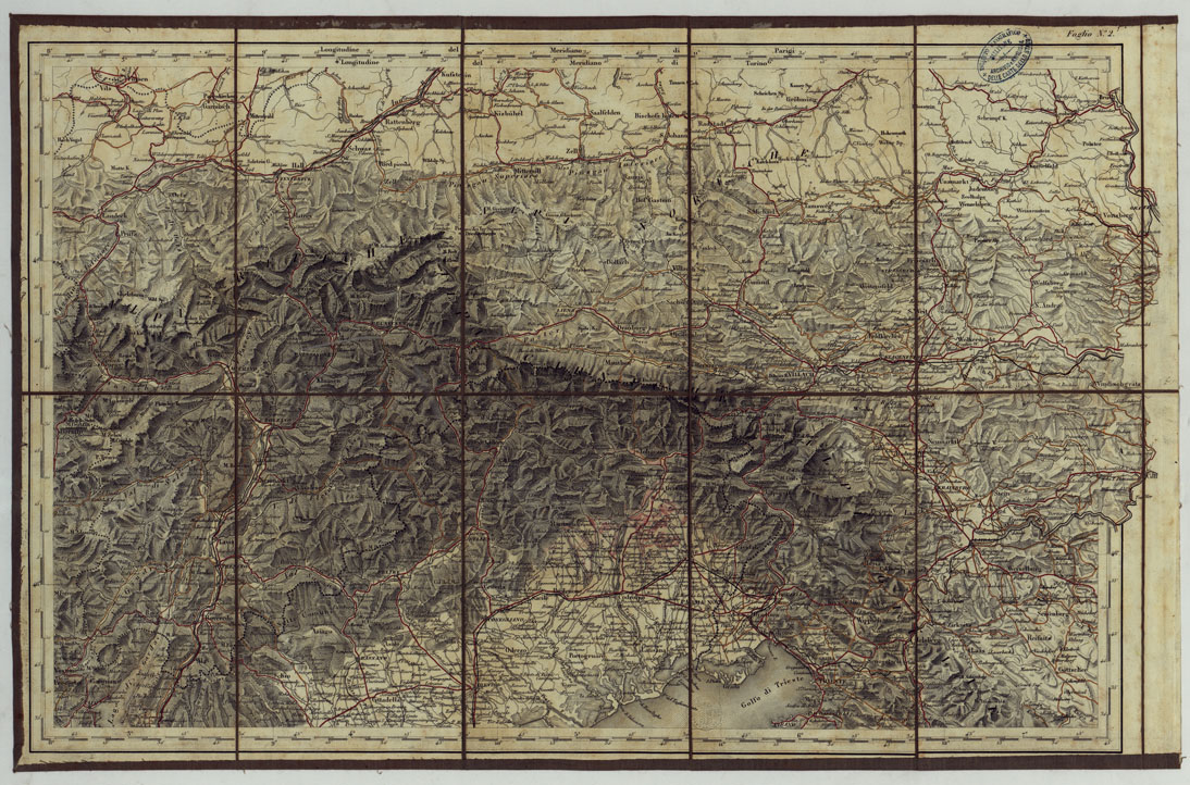 (N:24718) CARTA COROGRAFICA DELL'ITALIA SUPERIORE E MEDIA AL 600.000 - Foglio 2 - Trento - Trieste (CA005345) Carte e stampe antiche: riproduzione a colori su carta (formato A1)