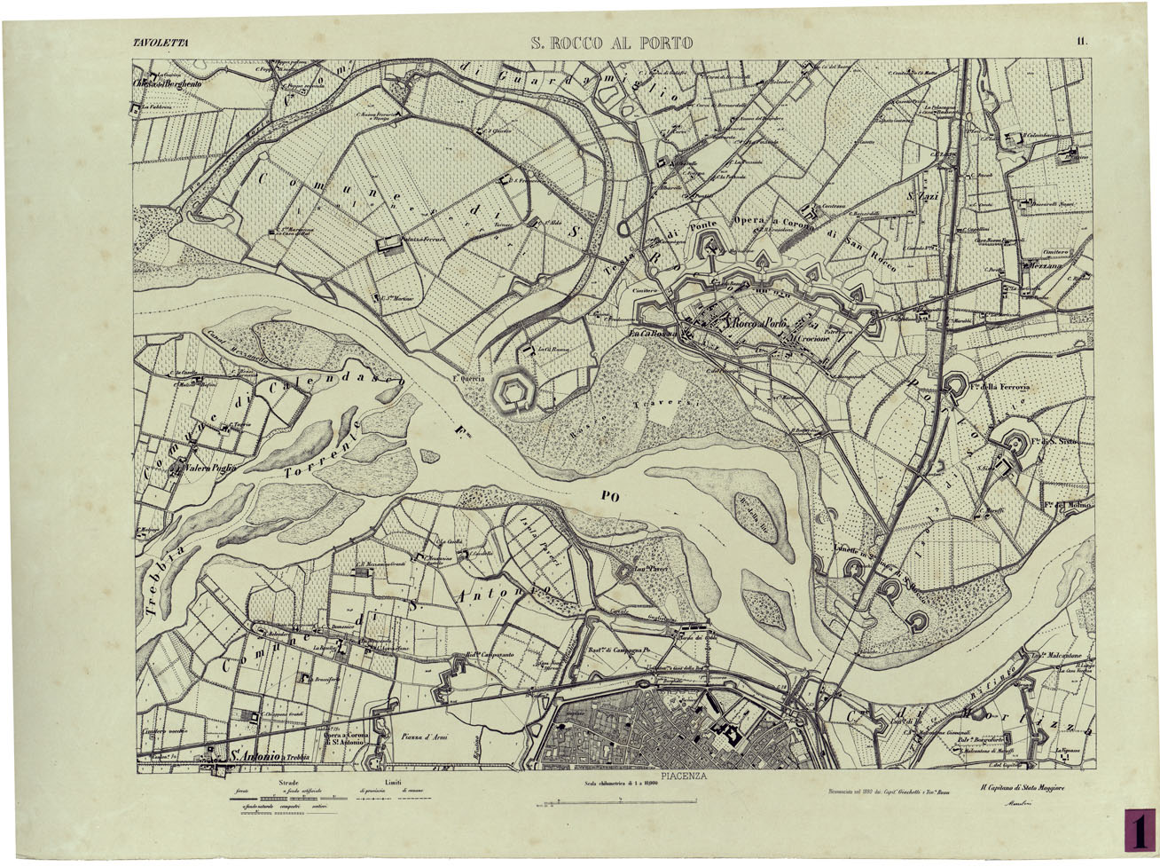 (N:24727) Valle del Po - Piacenza, Cremona, Pizzighettone - Tavola 11 - S. Rocco al Porto (CA005401) Carte e stampe antiche: riproduzione a colori su carta (formato A1)