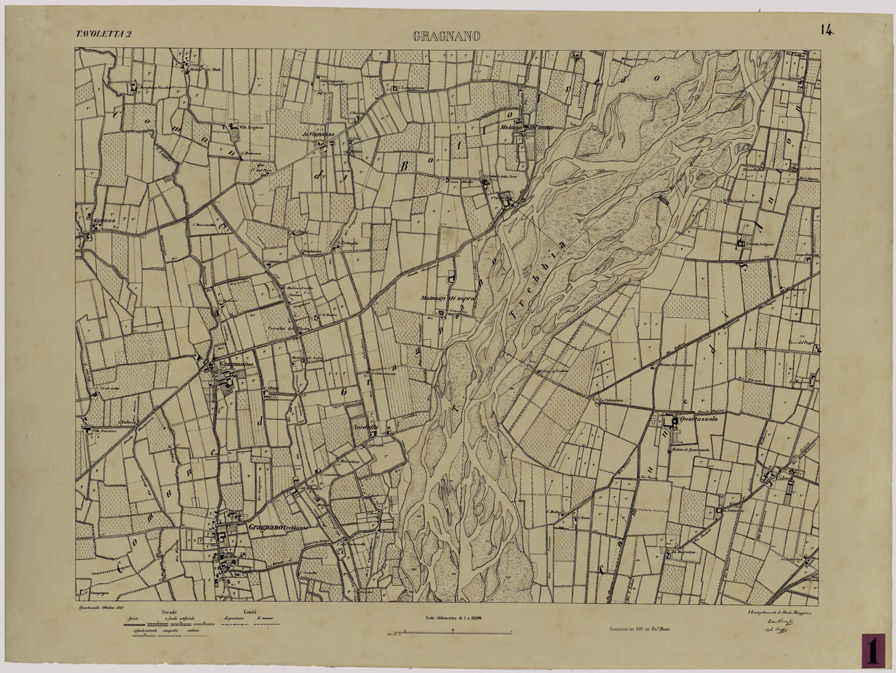 (N:24729) Valle del Po - Piacenza, Cremona, Pizzighettone - Tavola 14 - Gragnano (CA005403) Carte e stampe antiche: riproduzione a colori su carta (formato A1)