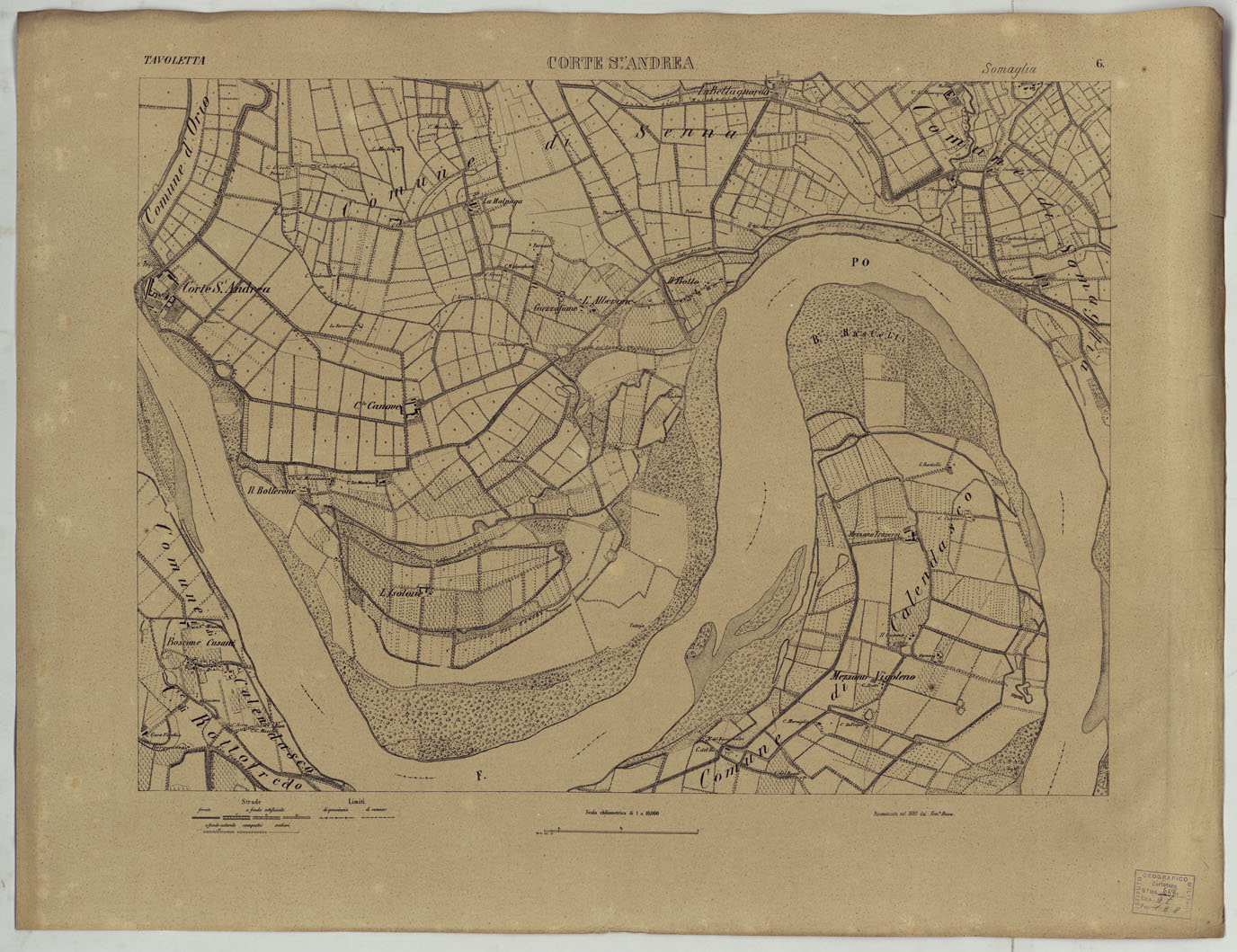 (N:24738) Valle del Po - Piacenza, Cremona, Pizzighettone - Tavola 6 - Corte S. Andrea (CA005412) Carte e stampe antiche: riproduzione a colori su carta (formato A1)