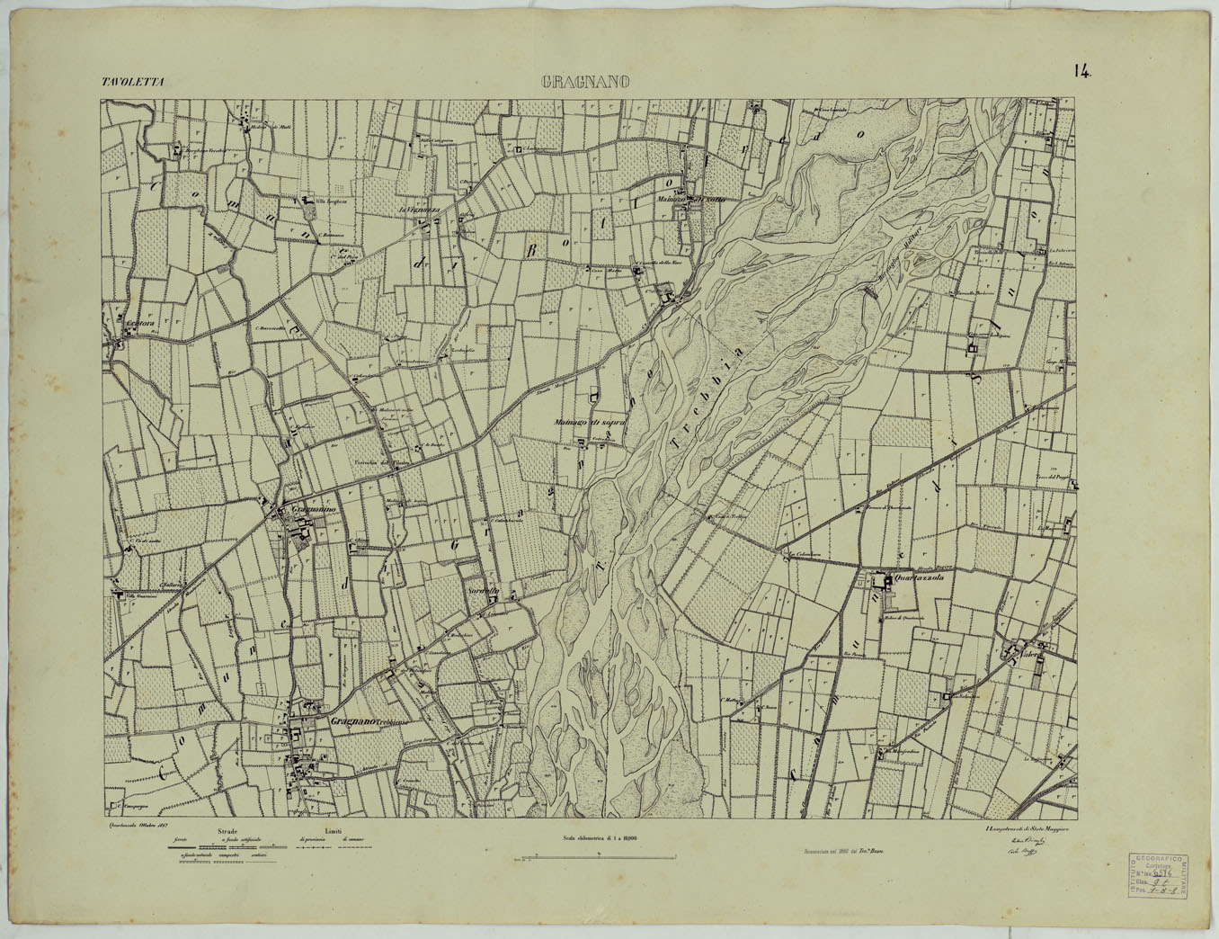 (N:24746) Valle del Po - Piacenza, Cremona, Pizzighettone - Tavola 14 - Gragnano (CA005420) Carte e stampe antiche: riproduzione a colori su carta (formato A1)
