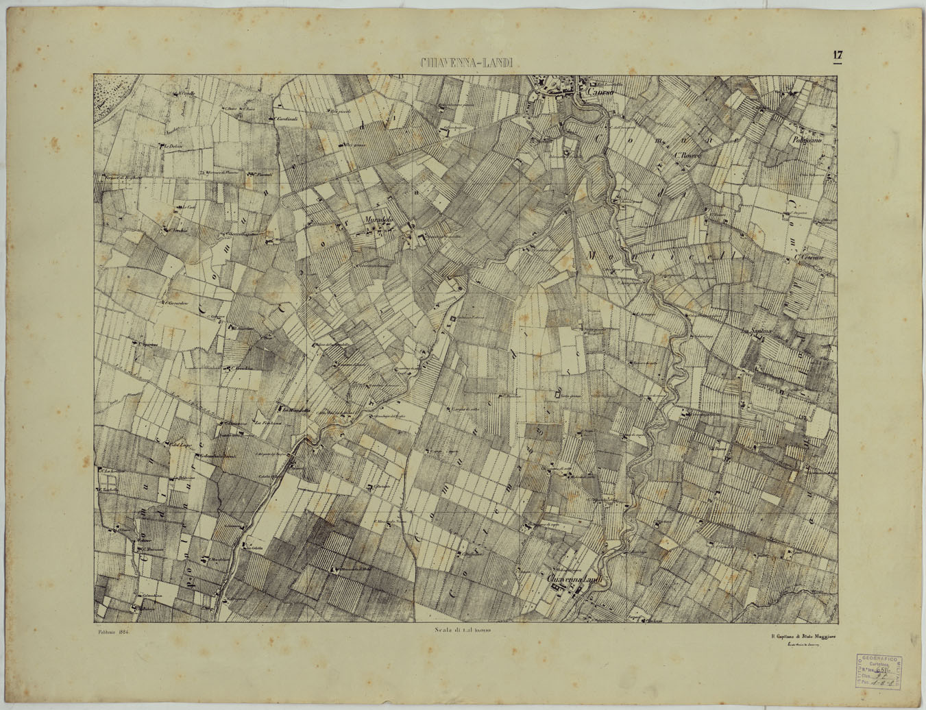 (N:24749) Valle del Po - Piacenza, Cremona, Pizzighettone - Tavola 17 - Chiavenna - Landi (CA005423) Carte e stampe antiche: riproduzione a colori su carta (formato A1)