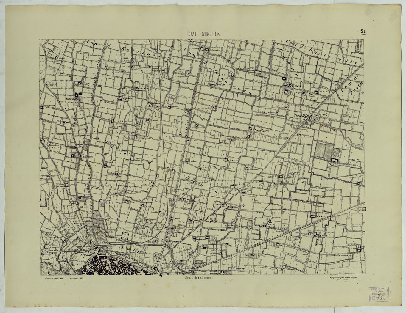 (N:24753) Valle del Po - Piacenza, Cremona, Pizzighettone - Tavoletta 21 - Due Miglia (CA005427) Carte e stampe antiche: riproduzione a colori su carta (formato A1)