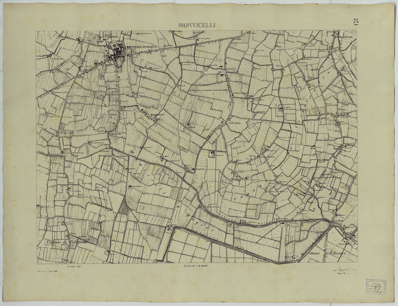 (N:24756) Valle del Po - Piacenza, Cremona, Pizzighettone - Tavoletta 24 - Monticelli (CA005430) Carte e stampe antiche: riproduzione a colori su carta (formato A1)
