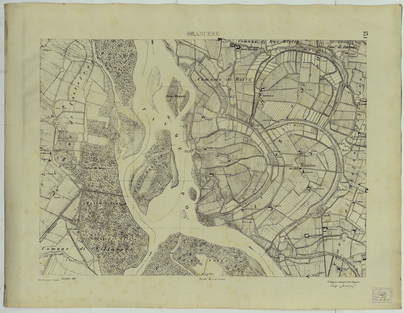 (N:24773) Valle del Po - Piacenza, Cremona, Pizzighettone - Tavola 25 - Brancere (CA005431) Carte e stampe antiche: riproduzione a colori su carta (formato A1)
