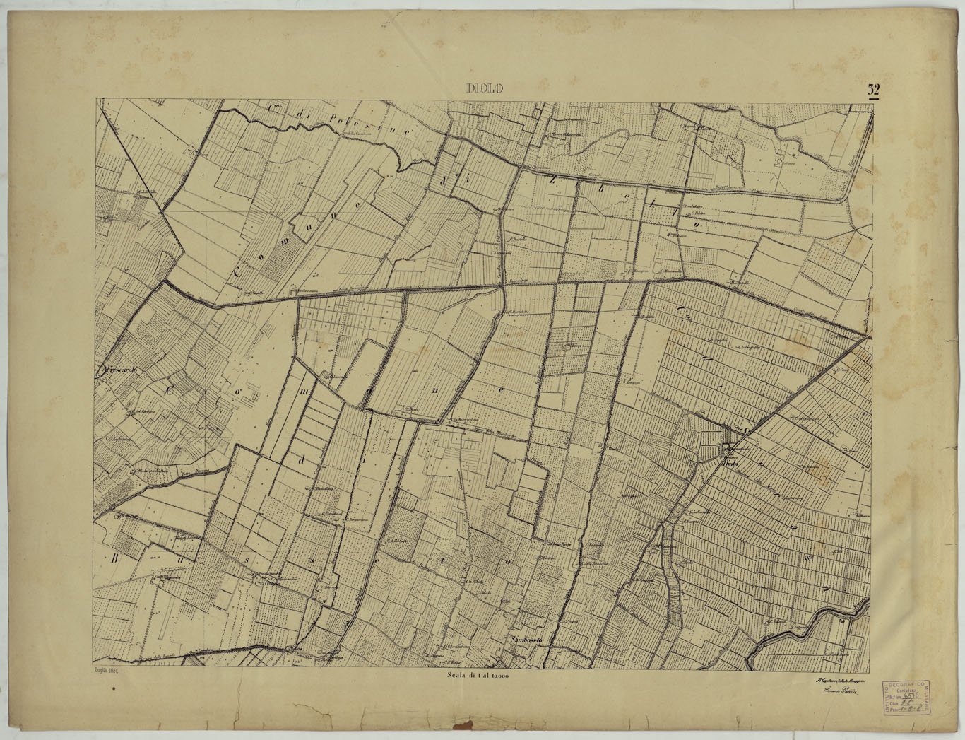 (N:24763) Valle del Po - Piacenza, Cremona, Pizzighettone - Tavoletta 32 - Diolo (CA005438) Carte e stampe antiche: riproduzione a colori su carta (formato A1)
