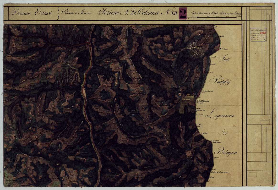 (N:24828) DUCATO DI MODENA E STATI LIMITROFI - SEZIONE N. 21 COLONNA N. XII - MONTOMBRARO COPIA CON ROCCE (CA005538) Carte e stampe antiche: riproduzione a colori su carta (formato A1)