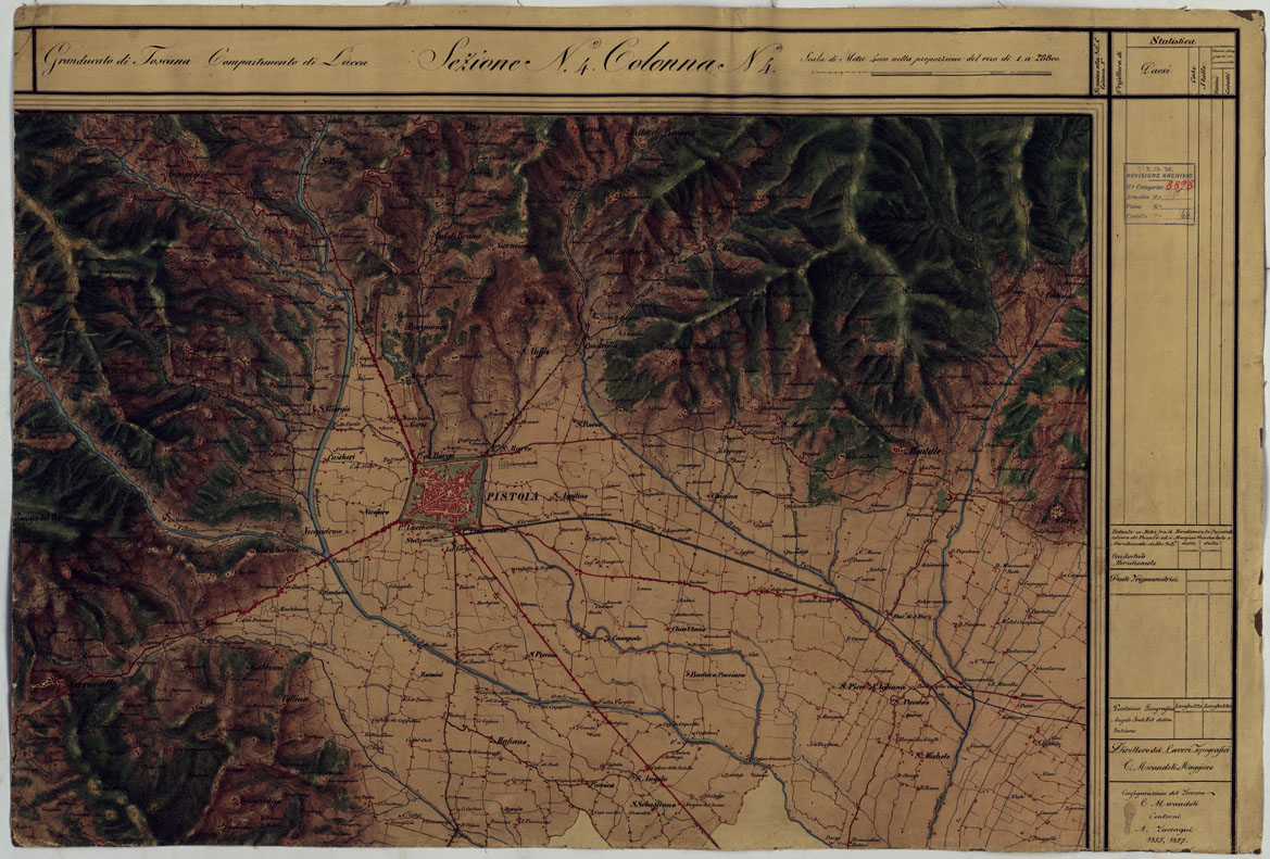 (N:6505) CARTA TOPOGRAFICA DEL COMPARTIMENTO LUCCHESE ESEGUITA D'ORDINE DI SUA ECCELLENZA IL SIGNOR TENENTE GENERALE CAV. G. DE LAUGIER CONTE DI BELLECOUR MINISTRO DELLA GUERRA - SEZIONE N. 4 COLONNA N. 4 (CA005572) Carte e stampe antiche: riproduzione a colori su carta (formato A1)