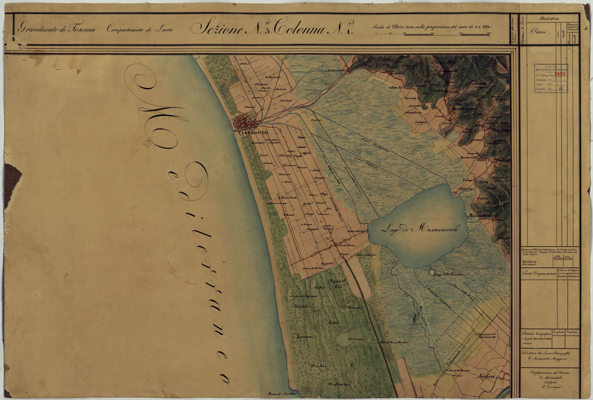 (N:6507) CARTA TOPOGRAFICA DEL COMPARTIMENTO LUCCHESE ESEGUITA D'ORDINE DI SUA ECCELLENZA IL SIGNOR TENENTE GENERALE CAV. G. DE LAUGIER CONTE DI BELLECOUR MINISTRO DELLA GUERRA - SEZIONE N. 5 COLONNA N. 1. (CA005574) Carte e stampe antiche: riproduzione a colori su carta (formato A1)